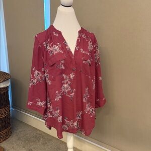 Torrid Burgundy Mauve  Floral Blouse